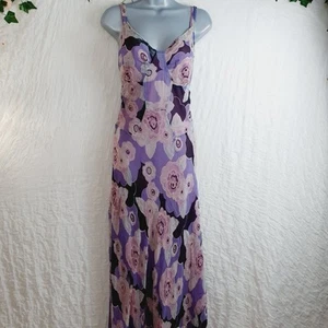 Womens Monsoon Purple Floral Bias Cut Silk Y2k Vintage Maxi Slip Dress 18. - Picture 1 of 9