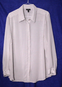 LANE BRYANT BLOUSE ladies size 22/24 light beige white stripe silky long sleeve