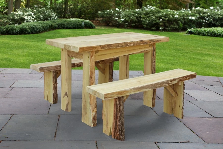 Mesas de madeira de outono A&L Furniture Blue Mountain com bancos de madeira selvagem - 4 acabamentos - Imagem 1 de 1