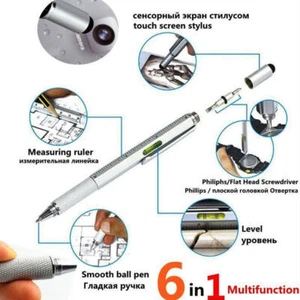 Multi Function Touch Screen Stylus Pen with Spirit Level Ruler Screwdrivers Tool - Picture 1 of 18