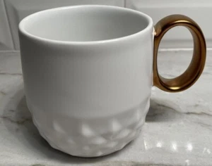 STARBUCKS 2013 White Diamond Embossed Bronze Handle Mugs NEW w/Tag Collectible - Picture 1 of 8