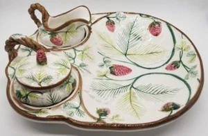 Tiffany & Co Strawberry Dessert Tray Creamer & Sugar Porcelain Ceramic Italy VTG - Picture 1 of 21