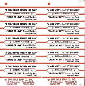Jukebox Title Strip Sheet - Barbara Fairchild: "A Girl Who'll Satisfy Her Man" - Picture 1 of 1
