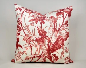 Warner House Fernbrook Cushion Cover Red Linen Tropical Leaves Design 50cmx50cm - Picture 1 of 9