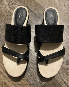 KIM ROGERS Patrice Black Embellished Floral Design Wedge Sandals Women’s Sz 8 M - Picture 1 of 8