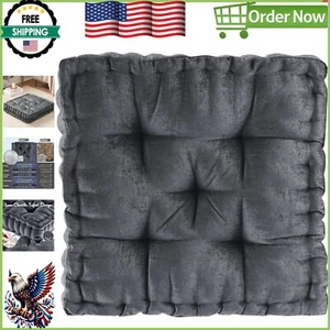 Luxe Chenille Floor Pillow: 20" Square Cushion for Meditation & Yoga - Charcoal - Picture 1 of 11