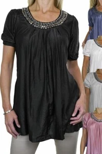 Ladies Smart Casual Loose Tunic Top Round Neck Short Sleeve 8-16 CLEARANCE - Picture 1 of 24