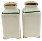 Vintage Green Gold Trim Mid Century Retro Salt And Pepper Shakers 