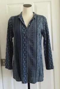 Johnny Was Blue Cupra Rayon Fully Tonal Embroidered & Pintucked Long Shirt S EUC - Picture 1 of 18