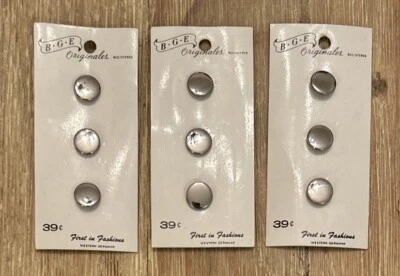 Vintage Metal Buttons Lot of 9 BGE Originales Round Silvertone Simple Plain - Image 1 of 3