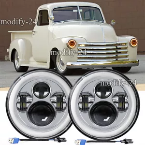 Pair 7"inch Round LED Headlights With DRL Turn Signal Fit Chevy Truck 1947-1957 - Picture 1 of 12