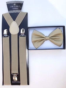New SUSPENDER and BOW TIE Matching SET Tuxedo Wedding Suit US SELLER - Picture 1 of 33