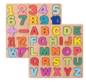 Wooden puzzle blocks with numbers and letters paired with children's puzzle toys - Picture 1 of 3
