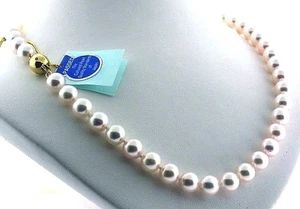 AA+ 7.5-8MM Japanese Akoya Cultured Pearl Necklace 14K Diamond Clasp, 16" NEW - Picture 1 of 3