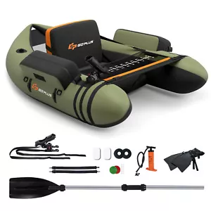 Tubo galleggiante da pesca gonfiabile con pompa, pagaia, tasche portaoggetti, righello pesce verde - Foto 1 di 10