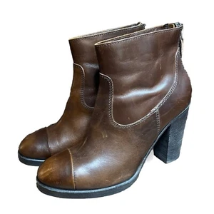 BUTTERO Patina Brown Oiled Italian Leather Block Heel Zip Mid Boots US 7 EU 37 - Picture 1 of 12