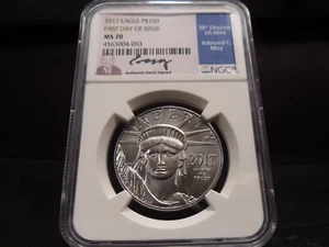 2017 MS70 $100 Platinum Eagle Moy Signed Label FDOI NGC Certified Mint Perfect - Picture 1 of 8