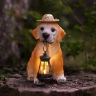 Garden Dog Statues - Adorable Resin Dog Figurines with Straw Hat and Solar5830