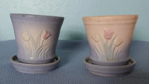 1940 Pair of HULL art pottery 116-33 tulip planters w/saucers pastel NO CHIPS - Picture 1 of 9
