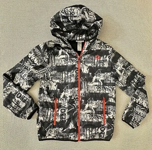 Reebok Jacket Youth XL 14/16 Women XS Black Graffiti Hood Windbreaker Full Zip - Picture 1 of 14