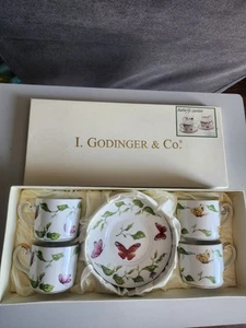 Godinger & Co. Butterfly Garden (8) Piece Coffee Tea & Saucer Set New In Box - Picture 1 of 7