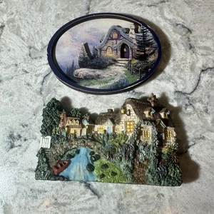 Thomas Kinkade 3D Relief Art Magnets Lot of 2 Lamplight Bridge Cottage 1997 - Picture 1 of 3