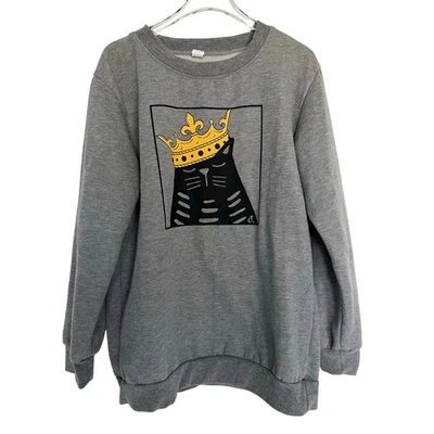 Sudadera para mujer Cat Lady gris jaspeado “Royal Cat” gráfica pequeña Foto 1 de 4