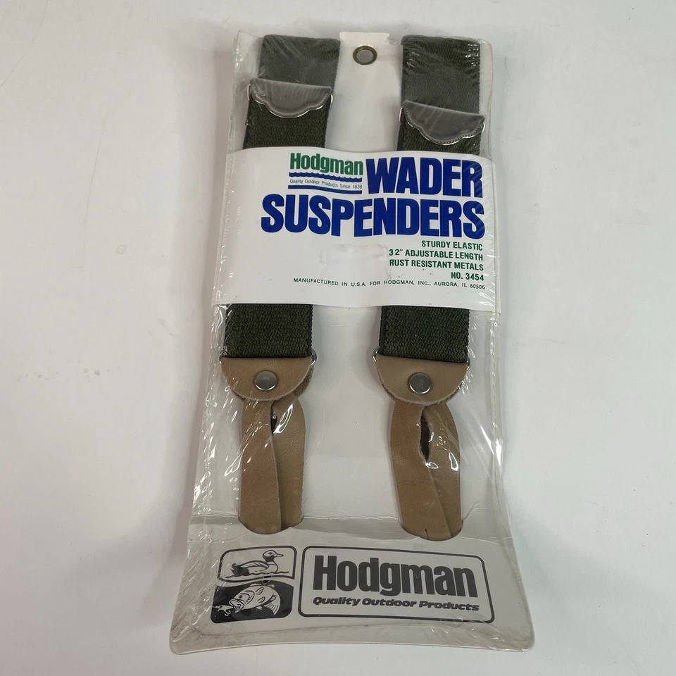 New Vintage Hodgeman Wader Suspenders  2” 32” Adjustable, Tan Clips - Image 1 of 4