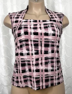 Camiseta sin mangas Black Label by Evan-Picone rosa/negro gráfico cuello cuadrado MEDIANA - Imagen 1 de 9