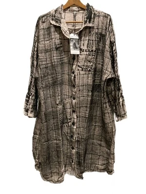 Cynthia Ashby XL NUEVO CON ETIQUETAS Remy Chaqueta Camisa Túnica Chaqueta Lino Largo Top Cómodo Natural Foto 1 de 4