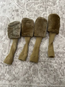 Khaki Brown Fuzzy Sock Golf Club Head Cover Set 1, 3, 5, 7 Fur Plush Acrylic - Picture 1 of 7