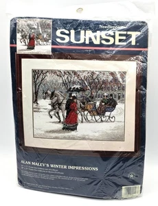 SUNSET Alan Maley's Winter Impressions Needlepoint Kit Victorian Horse Carriage - Picture 1 of 7