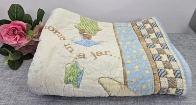 Vintage Soft Blue Flannel Baby Blanket Quilt, Moon, Stars And Teddy Bears - Image 1 of 4