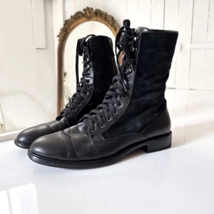 Aquatalia Stunning Black Lace-up Combat Boot Leather/Suede - Size 10 - Picture 1 of 10