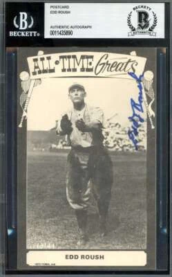 Edd Roush Beckett BAS Signed 1973 TCMA Photo Postcard Autograph - Image 1 of 2