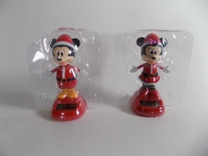 Disney Mickey & Minnie Mouse Santa Solar Wackelkopf Weihnachten Urlaub 2er Set - Bild 1 von 3