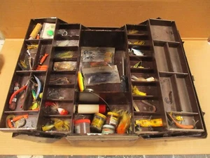 Vintage Cantilever Tackle Tool Chest Box Filled with Fishing Lures & Supplies - Picture 1 of 13