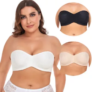Women's Strapless Bra Big Bust Minimizer Unlined Underwire Lace Bandeau 32-46B-H - Picture 1 of 36