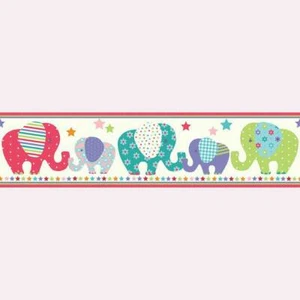 Bordüre Kinderzimmer Babyzimmer Patchwork Elefanten nicht selbstklebend 13x500cm - Bild 1 von 1