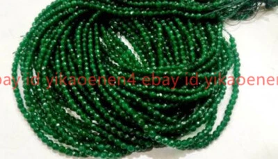 Lovely Natural 4mm Faceted Green Jade Gemstone Round Loose Beads 15" Strand - Image 1 of 4
