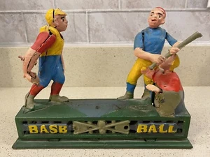 Cast Iron BASE BALL Mechanical Bank Vintage Antique Americana Toy - Picture 1 of 4