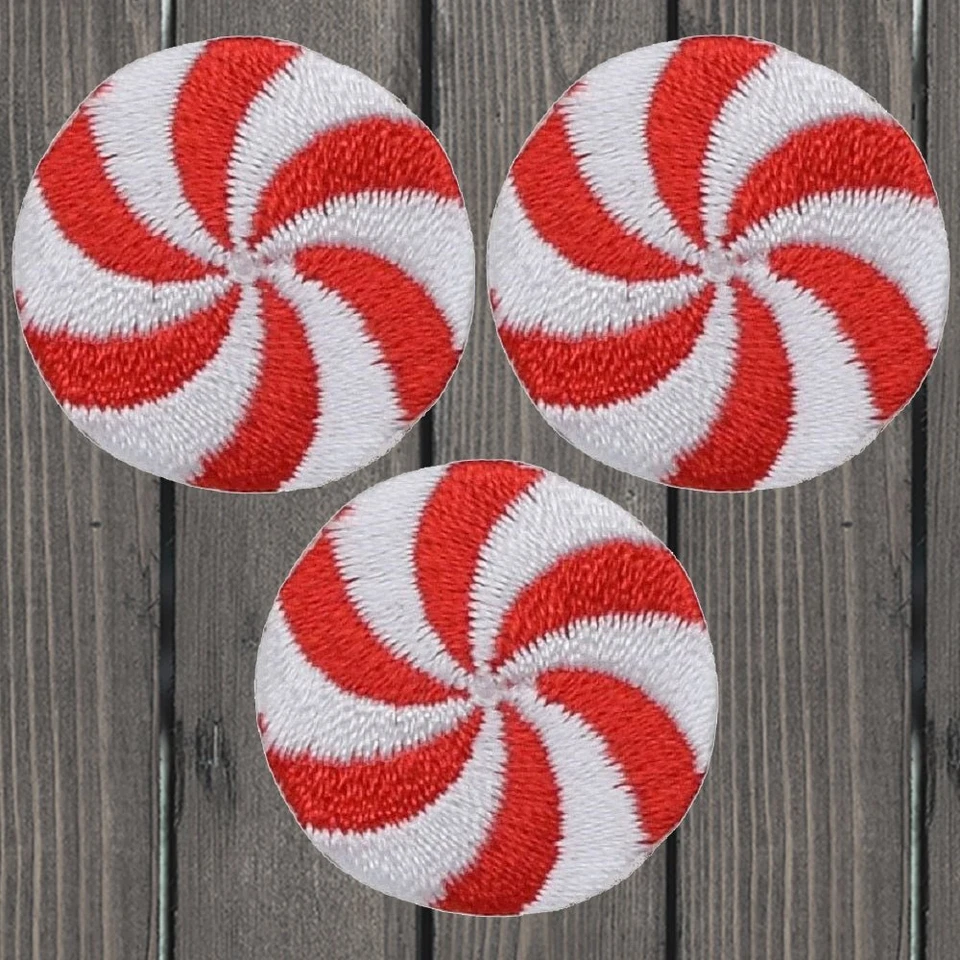 Mini Peppermint Candy Embroidered Patch — 3-Pack — Iron On - Image 1 of 1