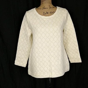 NWT Loft Womens sz MP Sweater Ivory Quilted Long Sleeve Pullover - Foto 1 di 8