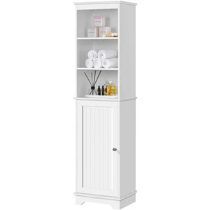 White Wooden Bathroom Floor Cabinet Storage Cupboard Shelves Free Standing NEW - Picture 1 of 11