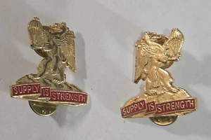 PAIR - US ARMY 407th Brigade Support Battalion SUPPLY IS STRENGTH Pins DUI D22 - Picture 1 of 6