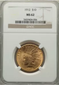 1912 $10 GOLD INDIAN HEAD EAGLE NGC MS 62 - Picture 1 of 4