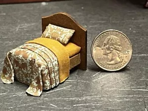 Dollhouse Miniature Bed Brown E 1:48 Quarter inch scale 1/4 F209 Dollys Gallery - Picture 1 of 2