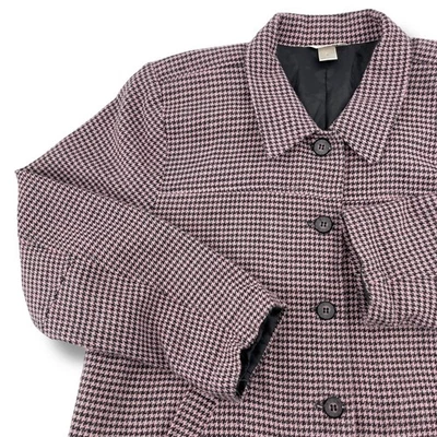 Christopher & Banks Blazer Houndstooth Pink Black Acrylic Wool Jacket L - Image 1 of 4