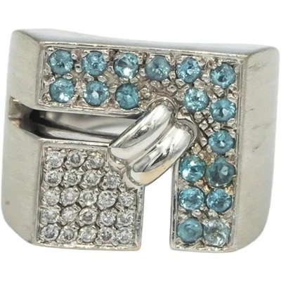 Anillo Racimo Abstracto Diamante y Aguamarina Oro Blanco 18k 0.85CT Talla 7 Foto 1 de 4