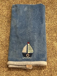 HTF Nautica Kids Plush Blue Sailboat Baby Blanket - Picture 1 of 7